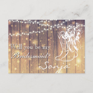 Invitation Bridesmaid - Bottes Cowboy, Bois avec lumières