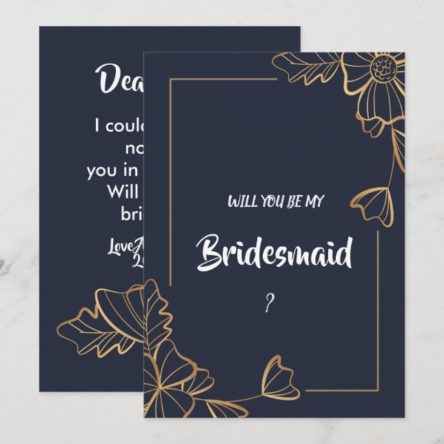 Invitation Bridesmaid de la Marine et des fleurs dorées (Devant / Derrière)