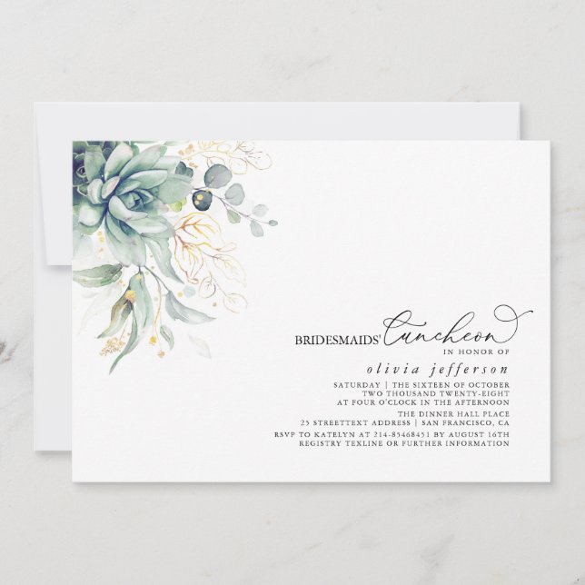 Invitation Bridesmaids Luncheon Succulents Fête des mariées (Devant)