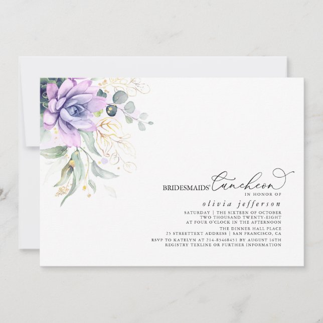 Invitation Bridesmaids Luncheon Succulents Fête des mariées I (Devant)