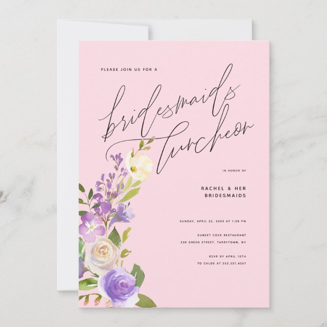 Invitation Bridesmaitres florales de verdure pourpre Luncheon (Devant)