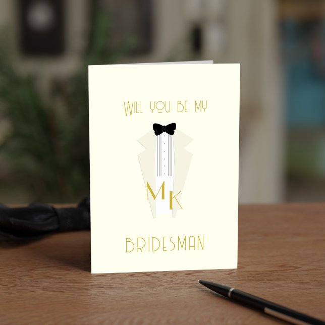 Invitation Bridesman Ivory Briomsman Party (Perfect proposal card for your 1920s Bridesman at your Gatsby Wedding. Add your details!)