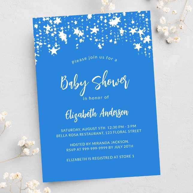 Invitation Bright blue stars garçon baby shower de luxe (Créateur téléchargé)