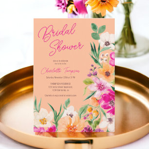 Invitation Bright bold fleurs sauvages script douche de marié