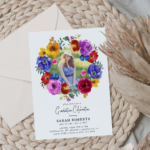 Invitation Bright & Bold Floral Wreath Photo Graduation Party