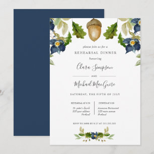 Invitation Bright Chêne bleu fleurs mariage Dîner de répétiti