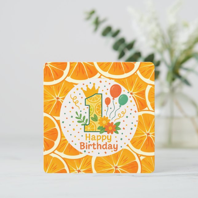 Invitation Bright Citrus Premier anniversaire (Debout devant)