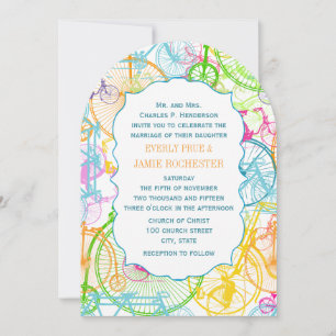 Invitation Bright Colors Stylized Vintage Bicycle Wedding