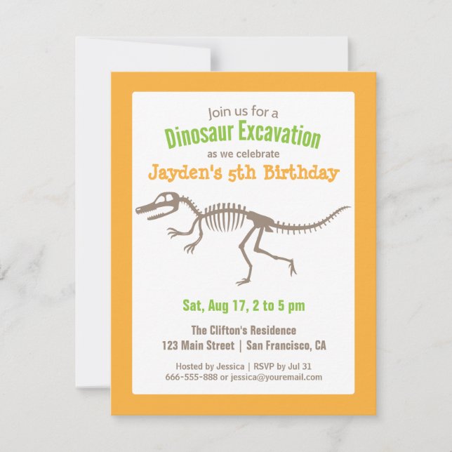 Invitation Bright Dinosaur et Bones Anniversaire de enfant Pa (Devant)
