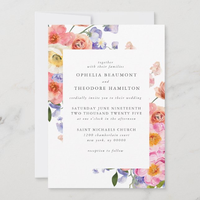 Invitation Bright Floral Botanical Moderne Mariage élégant (Devant)