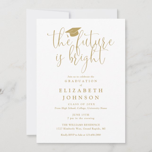 Invitation Bright Future Elegant Gold Script Graduation Party (Devant)