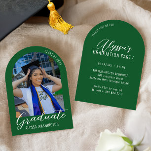 Invitation Bright Green Modern Arch Photo Graduation Party