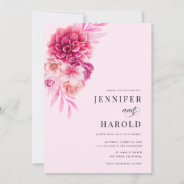 Invitation Bright Hot Rose Floral QR Code tout en un Mariage