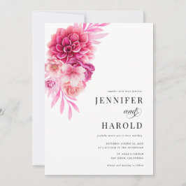 Invitation Bright Hot Rose Floral QR Code tout en un Mariage