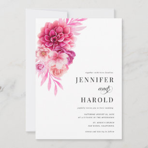 Invitation Bright Hot Rose Floral QR Code tout en un Mariage
