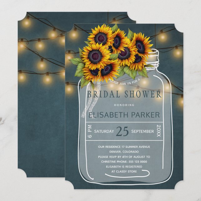 Invitation Bright jaune tournesol mason jarre douche nuptiale (Devant / Derrière)
