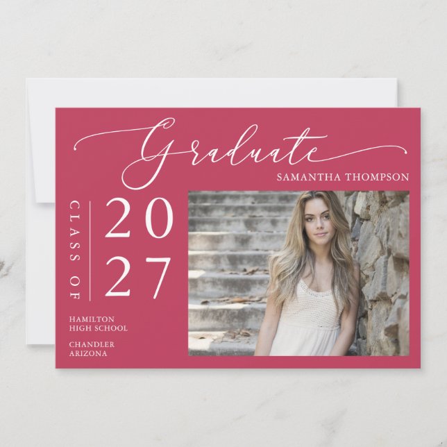 Invitation Bright Magenta Minimalist Graduation à l'école Pho (Devant)