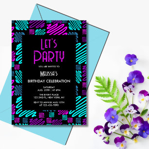 Invitation Bright Neon Motif géométrique Noir fête d'annivers