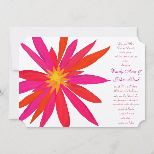 Invitation Bright Orange rouge Jaune Mariage Floral moderne (Devant)