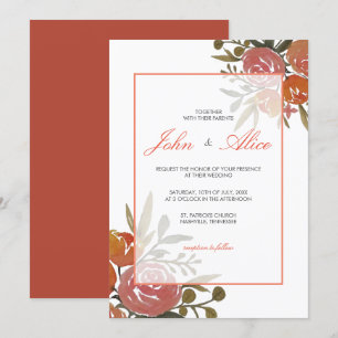 Invitation Bright Peach et Orange Floral Mariage