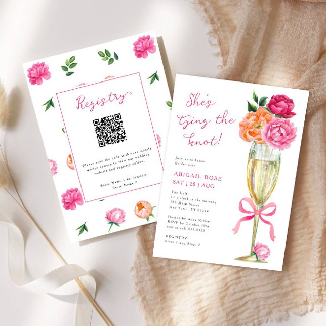 Invitation Bright Peony Attache le registre Knot QR (Créateur téléchargé)