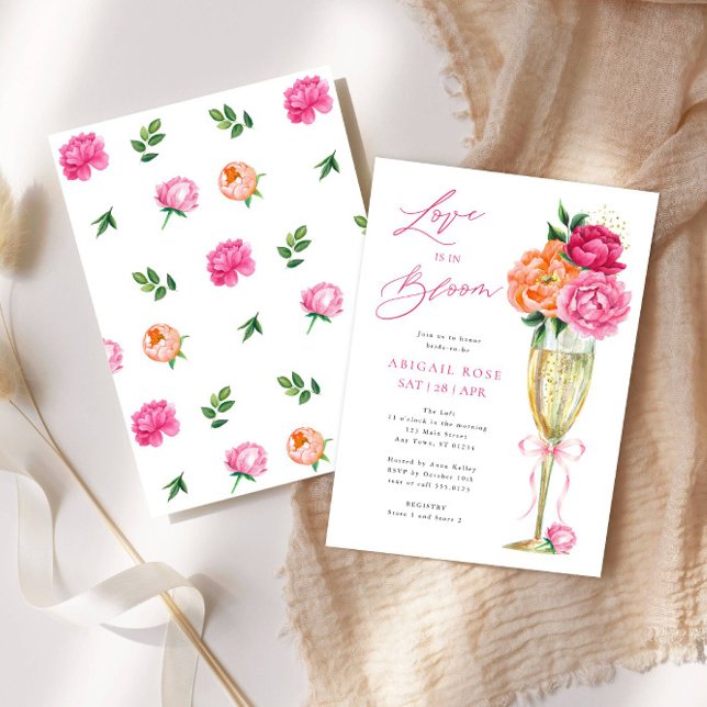 Invitation Bright Peony Love is in Bloom, Patterned Back (Créateur téléchargé)