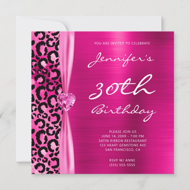 Invitation Bright Pink Leopard Glam 30e anniversaire (Devant)