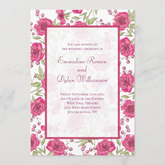 Invitation Bright Pink Rose Wedding (Devant)