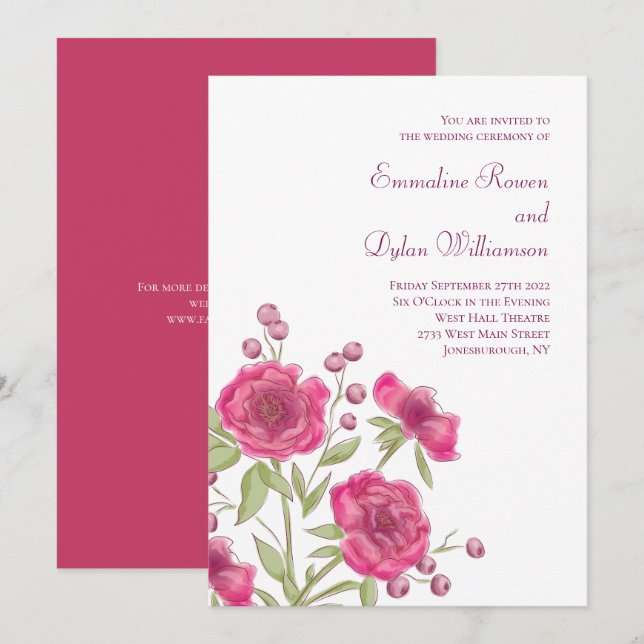 Invitation Bright Pink Rose Wedding (Devant / Derrière)