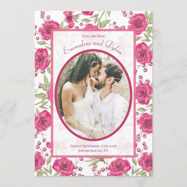 Invitation Bright Pink Rose Wedding Save the Date (Devant)