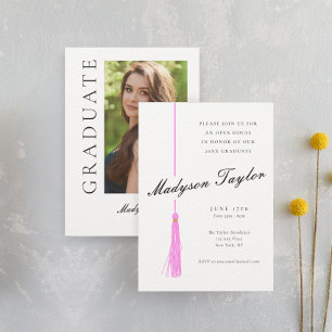 Invitation Bright Pink Tassel   Diplôme photo moderne
