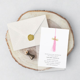 Invitation Bright Pink Tassel Graduation Party Photo personna