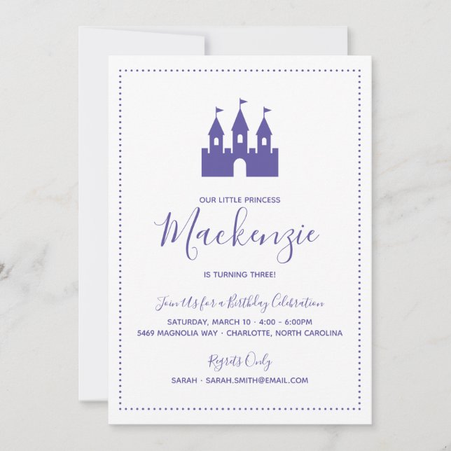Invitation Bright Purple Princess Castle Anniversaire (Devant)
