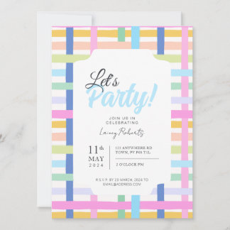 Invitation Bright Rainbow Plaid Invite - Colourful Pastel