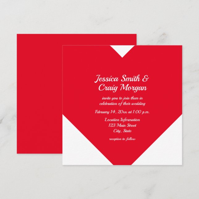 Invitation Bright Red Heart Valentine Mariage (Devant / Derrière)