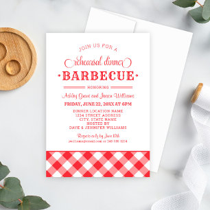 Invitation Bright Red Plaid Mariage Dîner de répétition Barbe