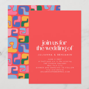 Invitation Bright Red Retro Cool Abstrait Shapes Art Mariage