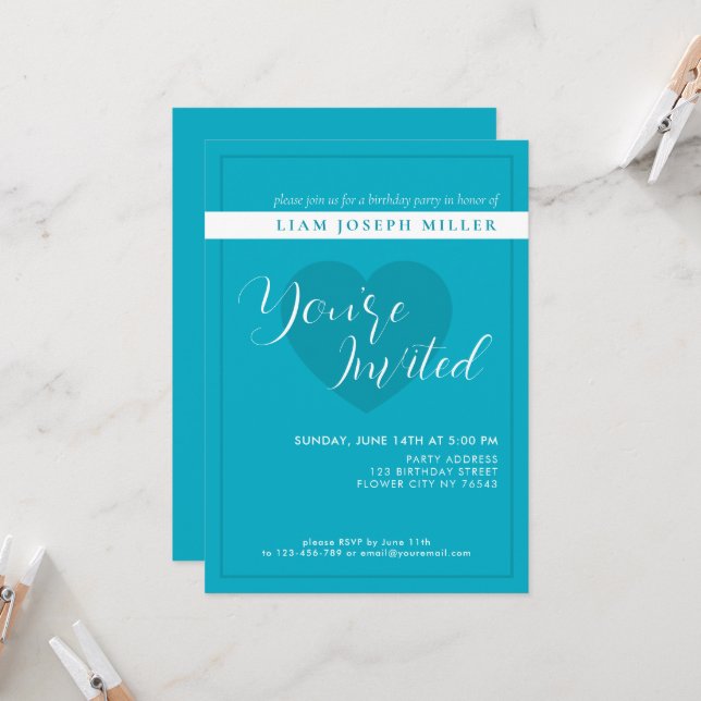 Invitation Bright Rich Sky Blue Script Anniversaire Invitatio (Devant/Arrière en situation)