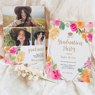 Invitation Bright rose coloré Floral or graduation