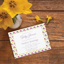 Invitation Bright rose jaune violet Floral Baby Girl Douche