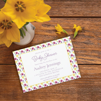 Invitation Bright rose jaune violet Floral Baby Girl Douche