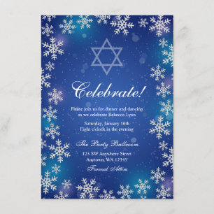 Invitation Bright Snowflake Bleu Hiver Bat mitzvah réception