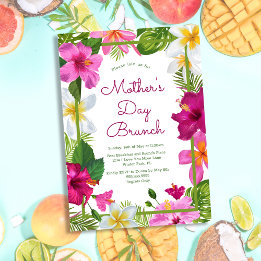 Invitation Bright Tropical Floral Vibrant Fête des Mères Brun
