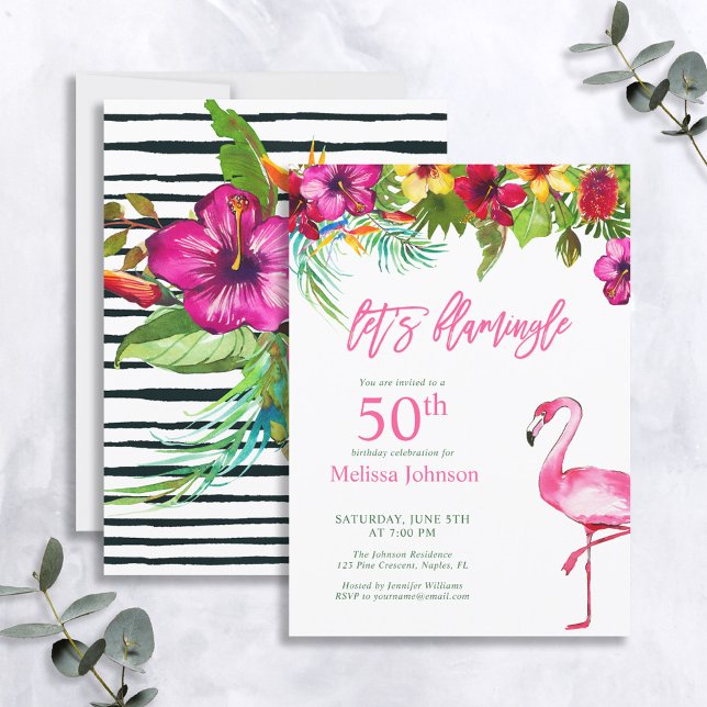 Invitation Bright Tropical Pink Flamant rose 50e anniversaire (Créateur téléchargé)