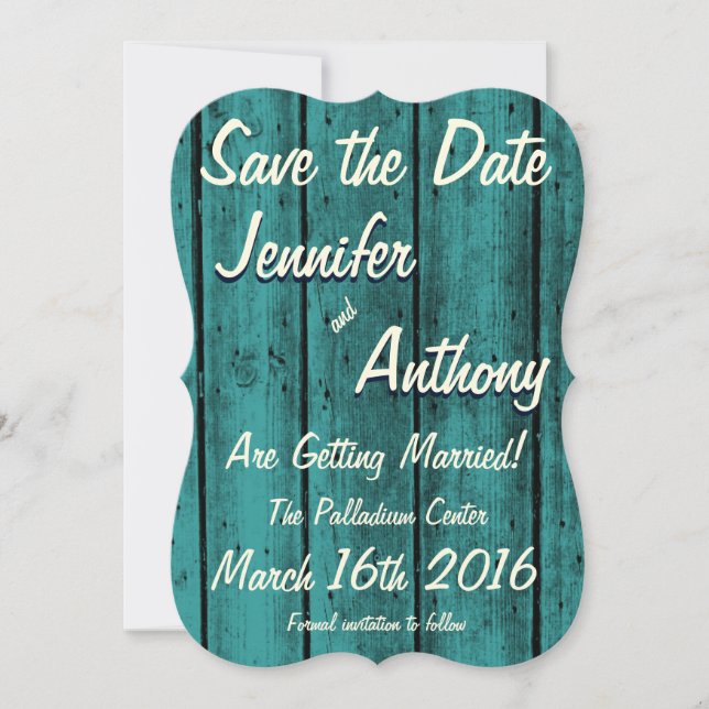 Invitation Bright Turquoise Rustic Enregistrer la date No. 2b (Devant)