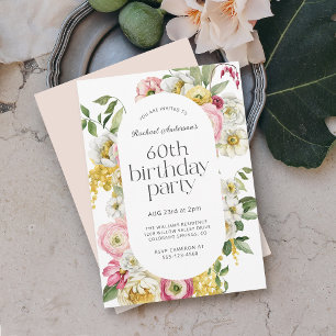 Invitation Bright Watercolor Floral 60e fête d'anniversaire
