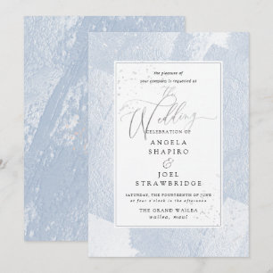 Invitation Brille, aquarelle bleu poussiéreux + faux métallis