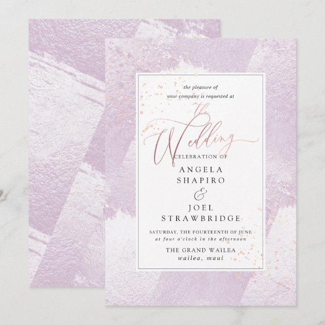 Invitation Brille, l'eau aquarelle lilas rose+Faux métallique (Devant / Derrière)