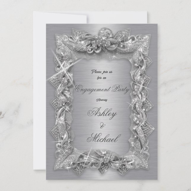 Invitation briller mariage argent bijoux en feuille de diaman (Devant)