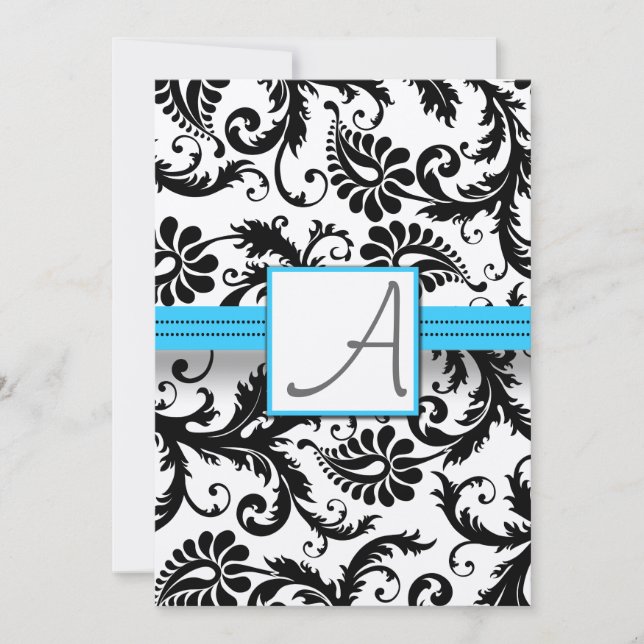 Invitation Brillis de Damas noir sur blanc avec verrou Aqua b (Devant)